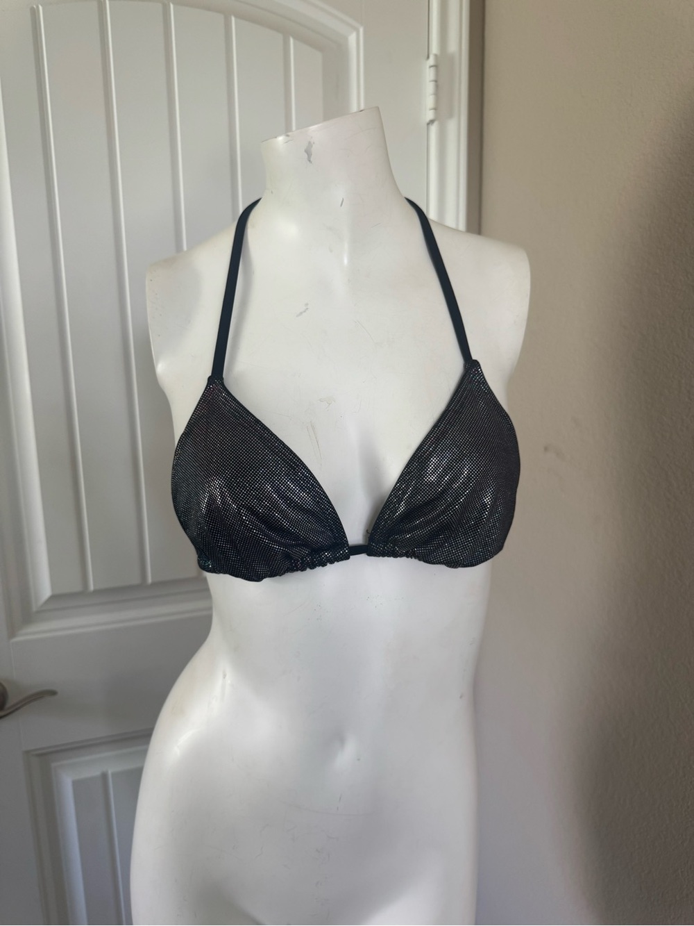 Guess Black Shimmer Triangle Bikini Top